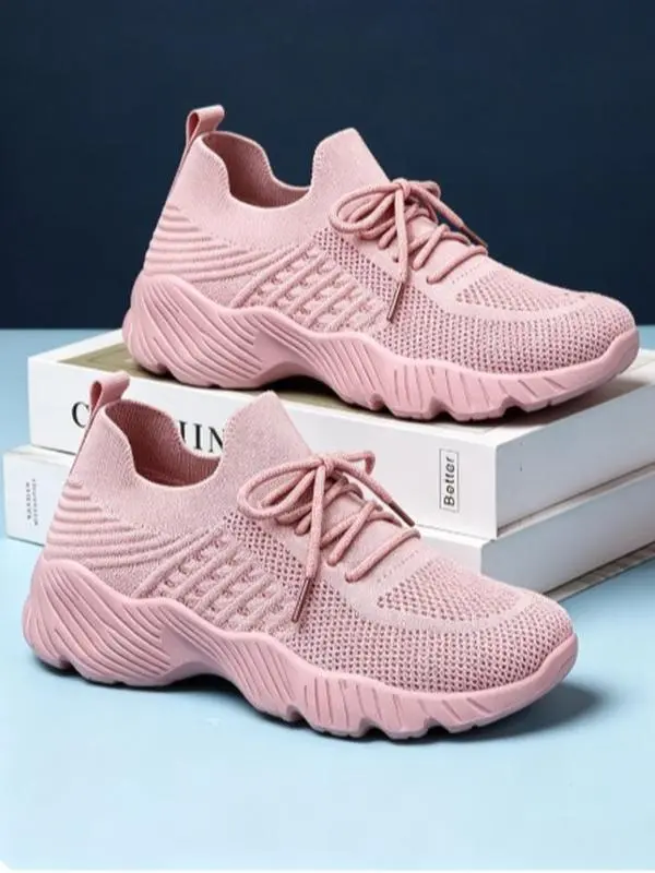 2026 New Women's Laces Casual Trainers - Low-Top Knit Sneakers with Soft EVA Sole, Non-Slip, Comfortable, Lightweight, Breathable, All-Season for Walking, Gym, Daily Use (Black, Khaki, Pink, White), Mesh Fabric shoe