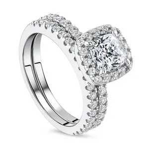 BERRICLE Sterling Silver Halo Engagement Rings Stackable Band for Women, Cushion Cut Cubic Zirconia CZ Ring Set