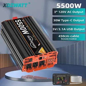 [Pure Sine Wave Inverter]5500W(Peak)/2000W Power Inverter | Car Power Converter DC 12V to AC 120V | LCD Display, Remote Control, Aluminium Alloy Body, USB Type-C Fast Charging Port, Outdoor Camping Equipment, Suitable for Traveling RVs