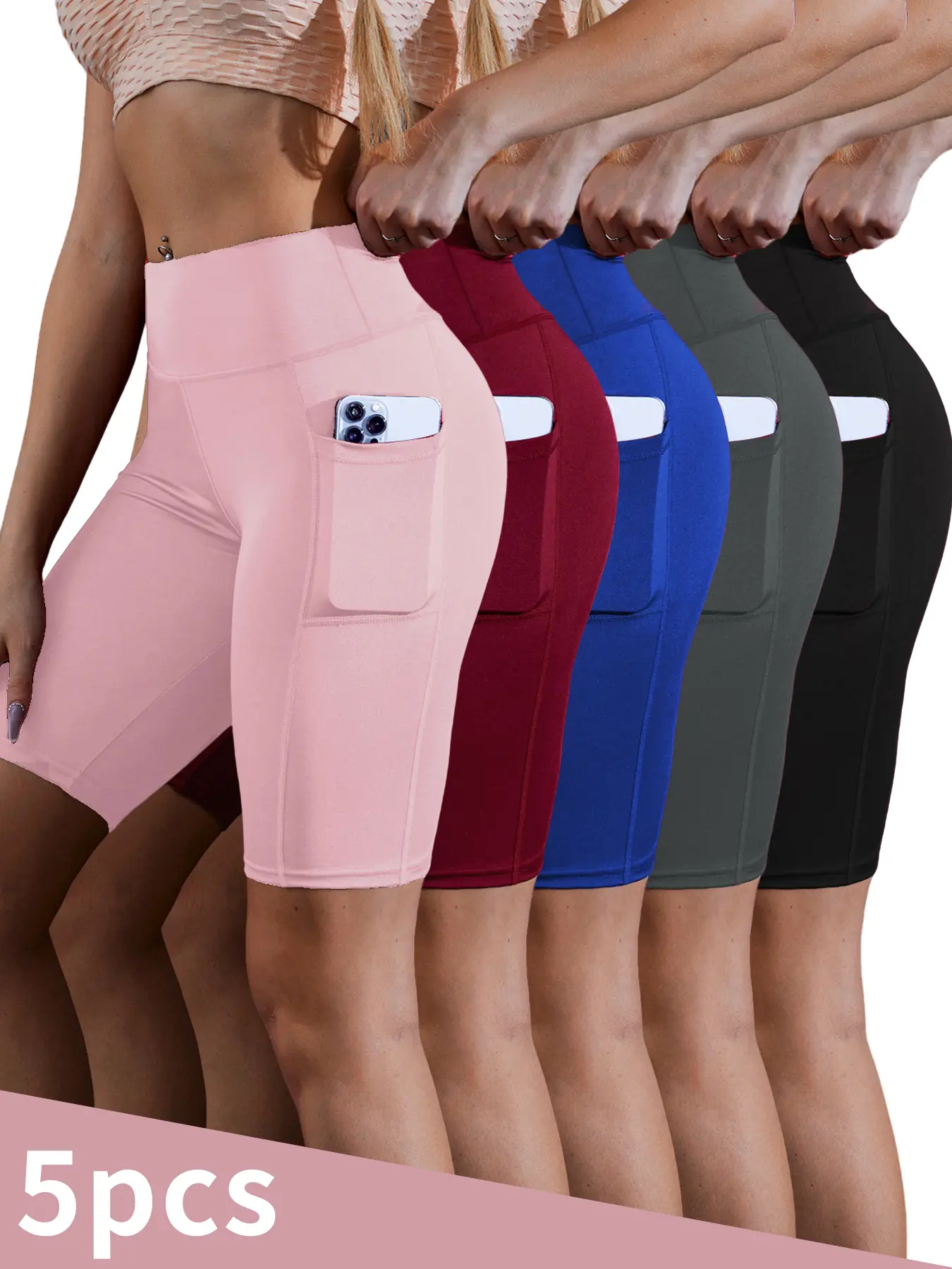 5pcs High Waist Athletic Yoga Shorts,Soft Shorts,Breathable, Pocketed Stretchable Tight Fit Gym Wear For Daily Workout & Casual Use Women Outdoorfun summerwins