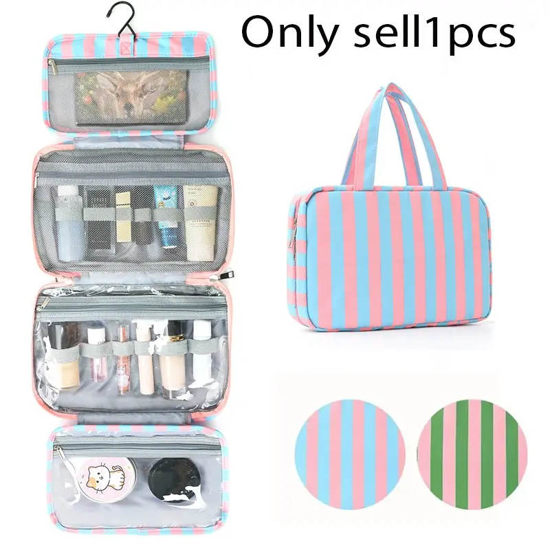Rainbow striped hanging toiletry bag, 4-layer transparent compartment travel cosmetics storage bag, Travel Essentials, wet and dry separation design. Suitable for daily use, great as a gift, cosmetic bag for travel, Travel Cosmetic Bags