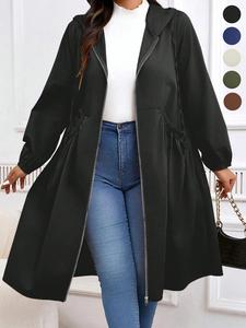 plus size casual loose-fit woven jacket, fall & winter moderate fabric coat, comfortable daily wear outerwear for women