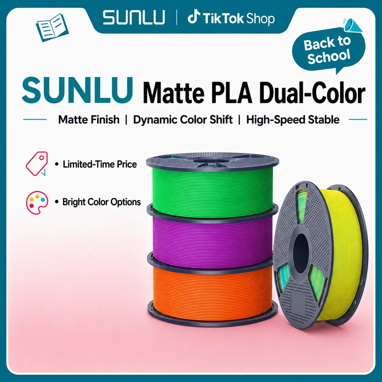 SUNLU Matte PLA Dual-Color 3D Printer Esthenic Filament 1KG, Seamless Two-Tone Shifts & Soft Matte Finish-0113 tiktokshopbacktoschool,back to school,back to school haul