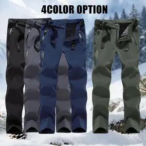 Autumn and winter warm casual work pants, men's straight-leg, zippered pocket fleece-lined thickened outdoor work pants, suitable for winter travel, fleece lining, warm, cold-resistant, windproof, waterproof, men's outdoor clothing