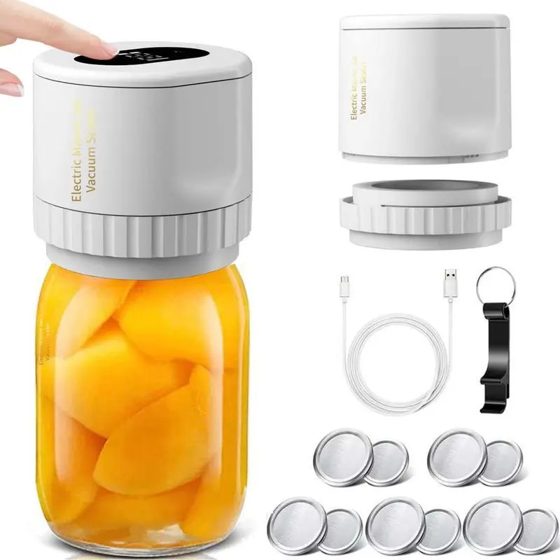 2026 Upgraded 3-in-1 Cordless Electric Mason Jar Vacuum Sealer (KZ-80 Model) with Type-C Plug, Button Type, Dual Port, Sealing Caps, Standard Mouth Seal Converter, Bottle Stopper, User Guide for Regular & Wide Mouth Jars, Food Storage & Extended Food Life