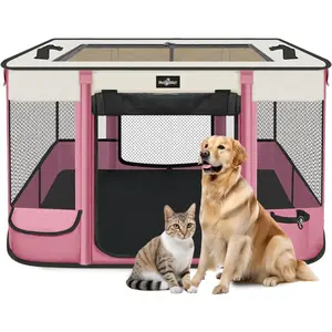 Foldable Pet Kitten Playpen, Upgrade  Portable   Playpen Kennel Tent for Small  , Removable Shade Cover, Come with Free Carrying Case, Indoor Outdoor Use for Small Pet, Pink