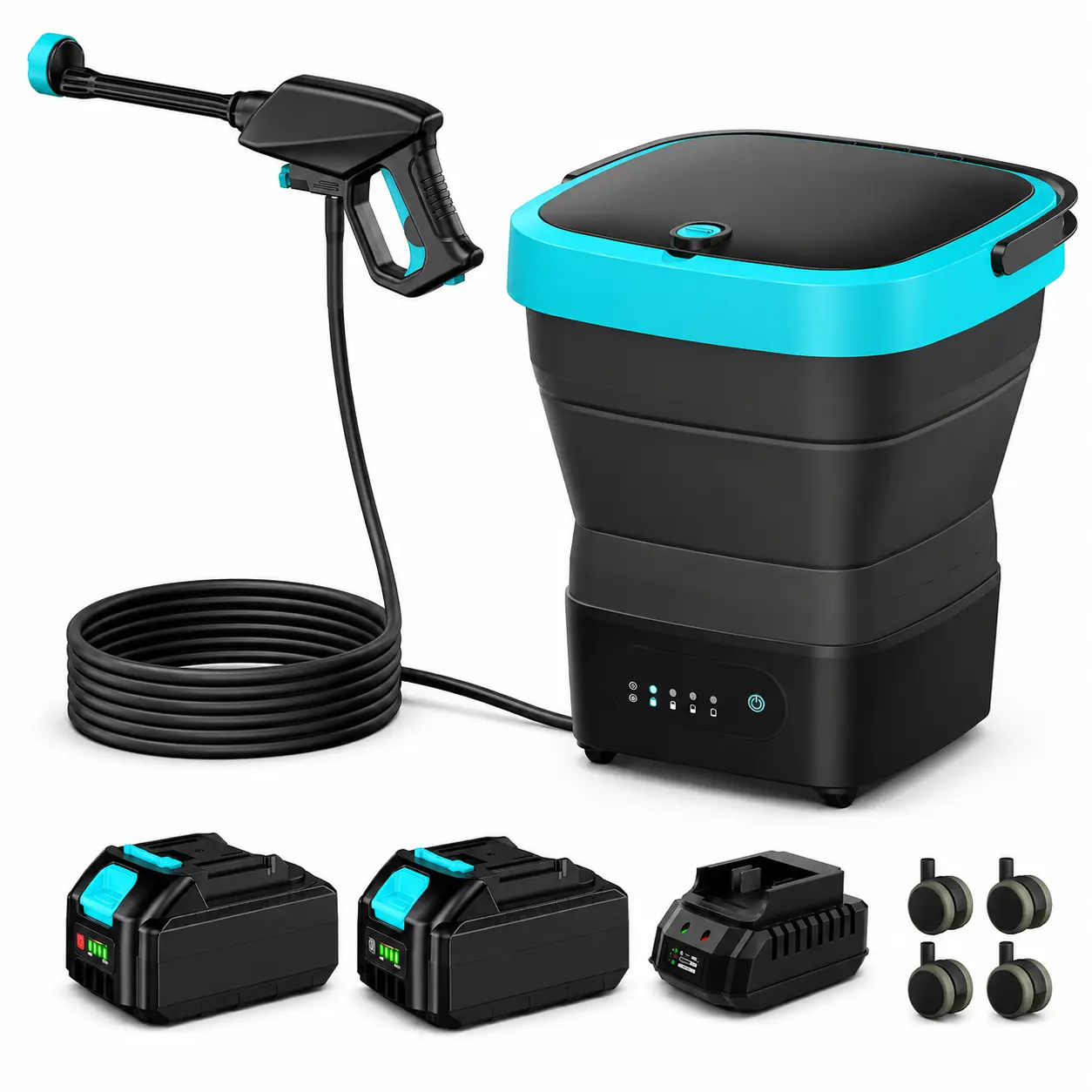 750 PSI Cordless Pressure Washer, 15L Foldable Water Tank, 2×21V Batteries, 4 Spray Modes, Portable Cleaner for Car, Bike, Patio & Camping