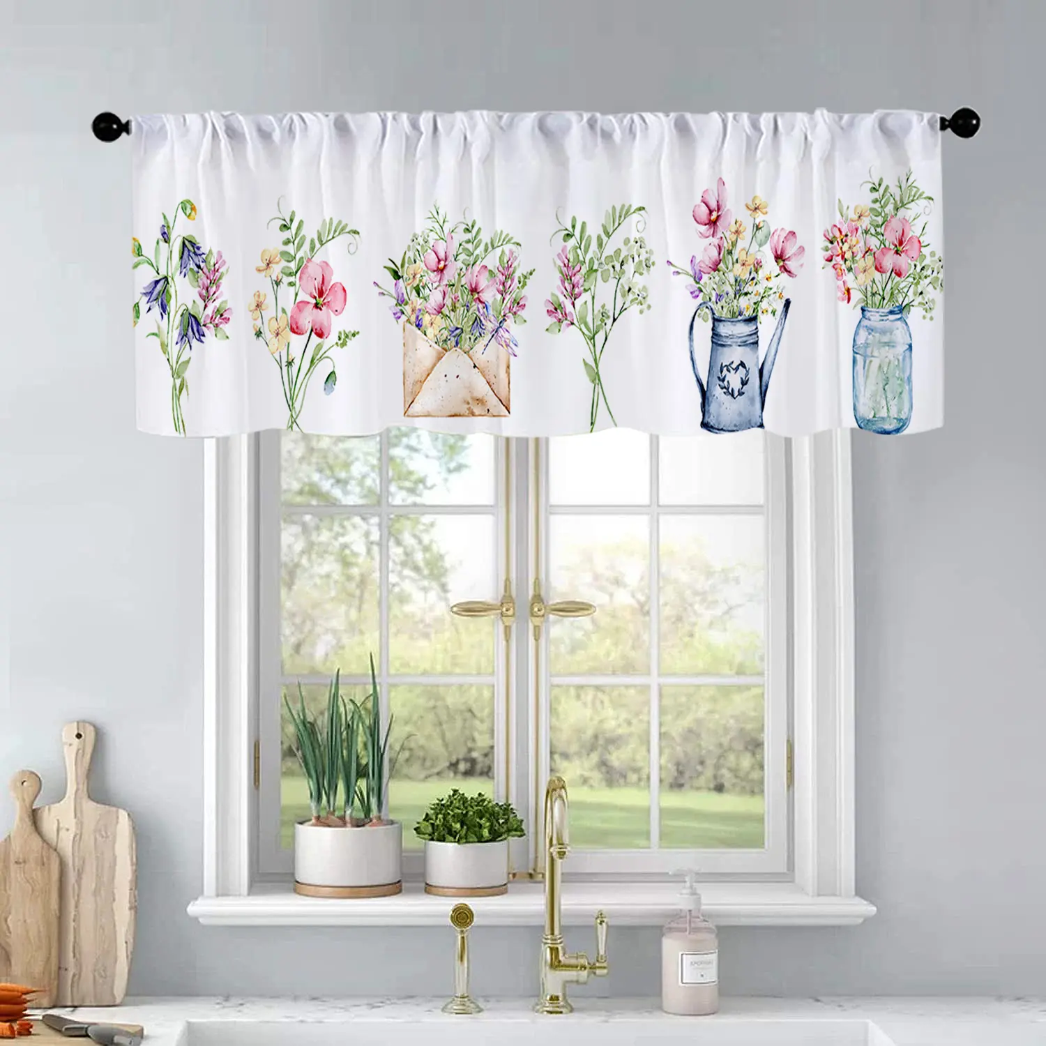 1Pc Spring Flowers printed kitchen curtains living room bedroom bathroom home decoration window curtain 54 * 18 inches