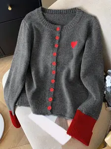 Heart Shape Knitted Cardigan, Cute Button Long Sleeve Sweater, Soft Comfortable Casual Top for Women, Fashion Fall Winter Knitwear