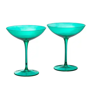 The Wine Savant Champagne Coupes 12oz Colorful Champagne Glasses, Prosecco, Mimosa Glasses Set, Cocktail Glass Set, Bar Glassware Luster Glasses (2, Teal)