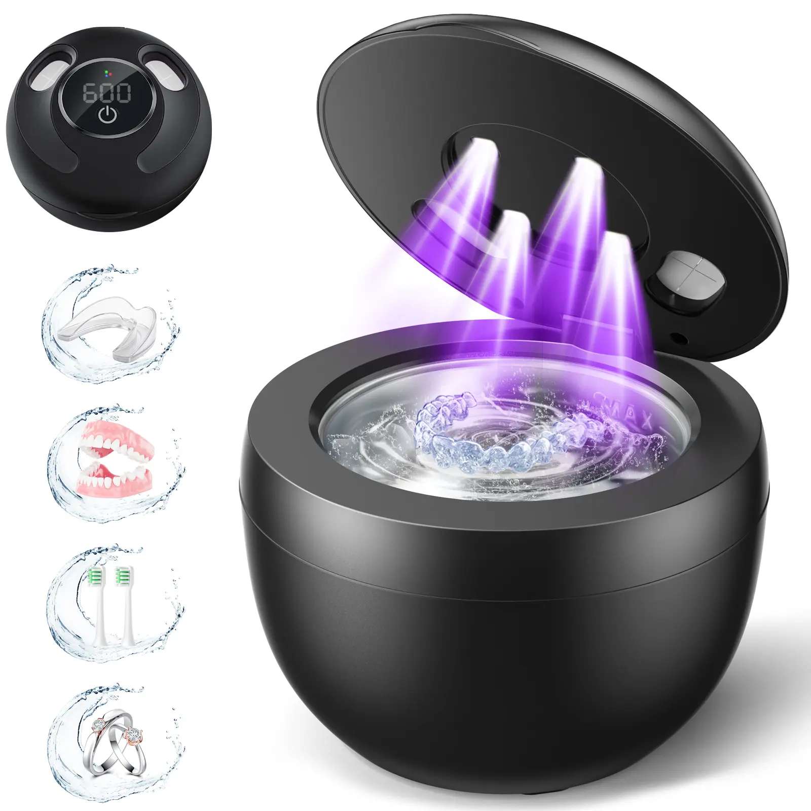 Cuzmok Dental Ultrasonic Retainer Cleaner Machine- 45kHz Dental Cleaning Pod with 304 Stainless Steel Tank, UVA& UVC, Digital Timer& 200ML Capacity for Braces, Mouth Guards, Dentures, Aligners,  Night Guards, Toothbrush Heads, Jewelry, Home and Travel Use