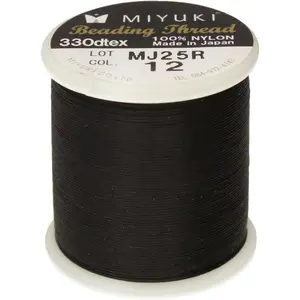Miyuki Beading Thread – Pre-Waxed Nylon String for Stringing Projects, 50 Meter/55 Yard Spool, Black Color, .2mm Diameter, Made in Japan