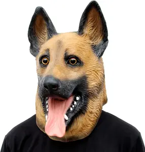 Dog Head Mask Halloween Party Dog Costume Masks Mask Underdog Costume Latex Animal Head Mask (German shepherd)