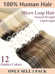 100% Real Human Hair Ombre Color Micro Loop Ring Human Hair Extensions, 16-20 Inch Long Straight Micro Link Invisible Extensions, Natural Look 50pcs/pack