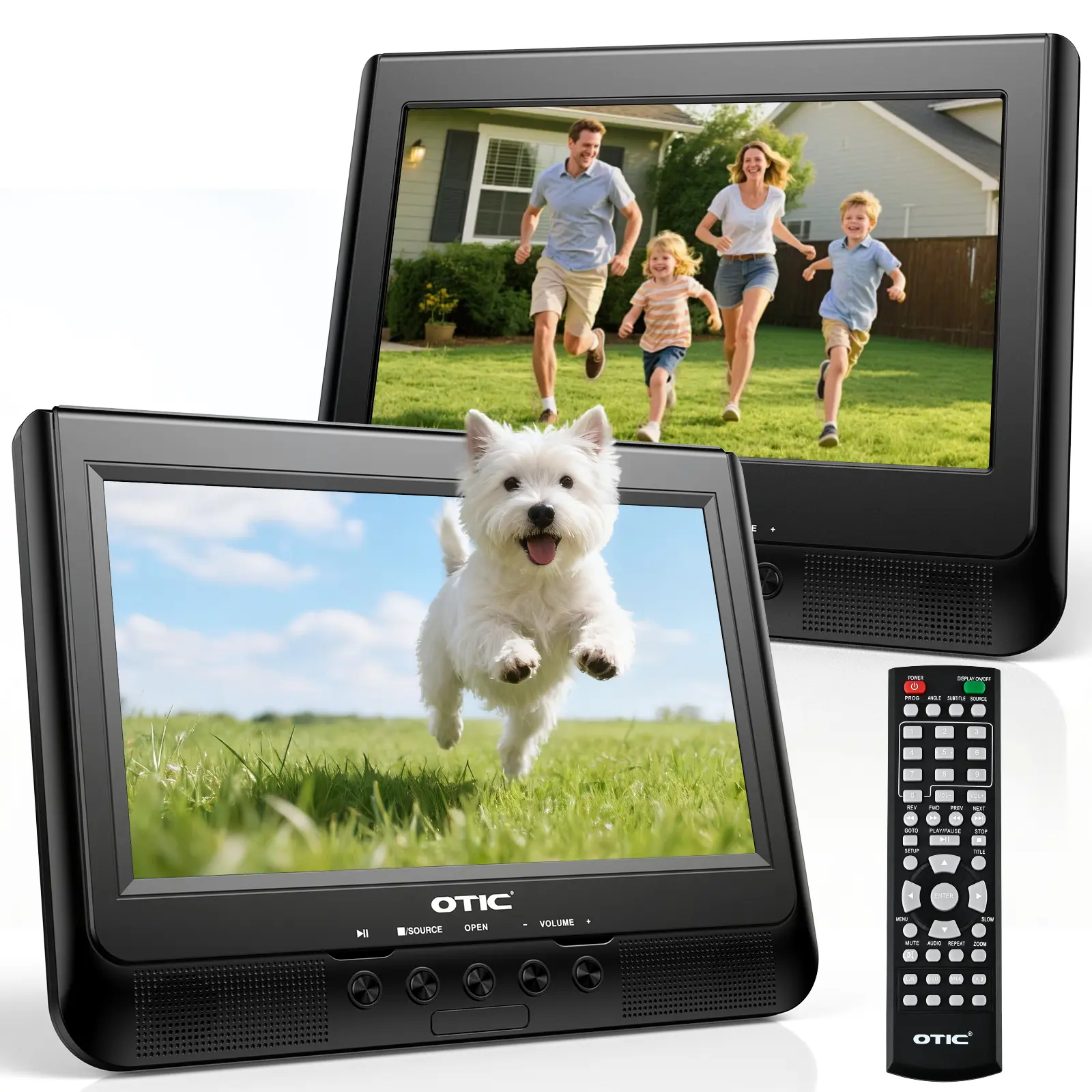 OTIC 10.1-Inch Dual Car Headrest Physical DVD Player with Built-in Screen, Audio Stereo, Remote Control, 5-Hour Rechargeable Battery, Last Memory, All Region Free, Support for DVD, CD, USB, SD Card, for Road Travel