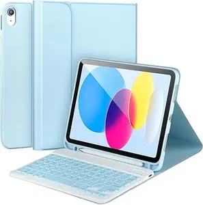 Cute Pink iPad Keyboard Case for 10th and 11th Generation Detachable Bluetooth Keyboard with Pencil Holder Slim Lightweight Cover for Daily Use