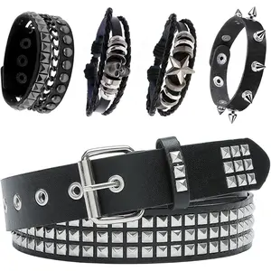 Black Studded Belt, Studded Bracelet Punk Bracelets Goth Spiked Bracelets Gothic Emo Punk Accessories for Women Men