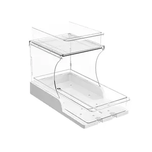 Double Layer Pull-Out Cabinet Organizer, Rotating Sliding Drawer Storage Rack, Kitchen and Bathroom Use, Under Cabinet Storage Shelf