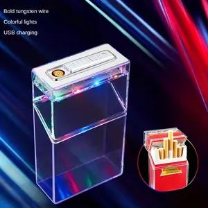 Transparent Rechargeable Cigarette Case Lighter, 2-in-1 Decorative Cigarette Case Lighter, USB Charging Tungsten Ignition, Flameless Windproof Moisture-Proof, Anti-Pressure, Ideal for Travelling, Camping, Christmas & Halloween Gifts, No Battery