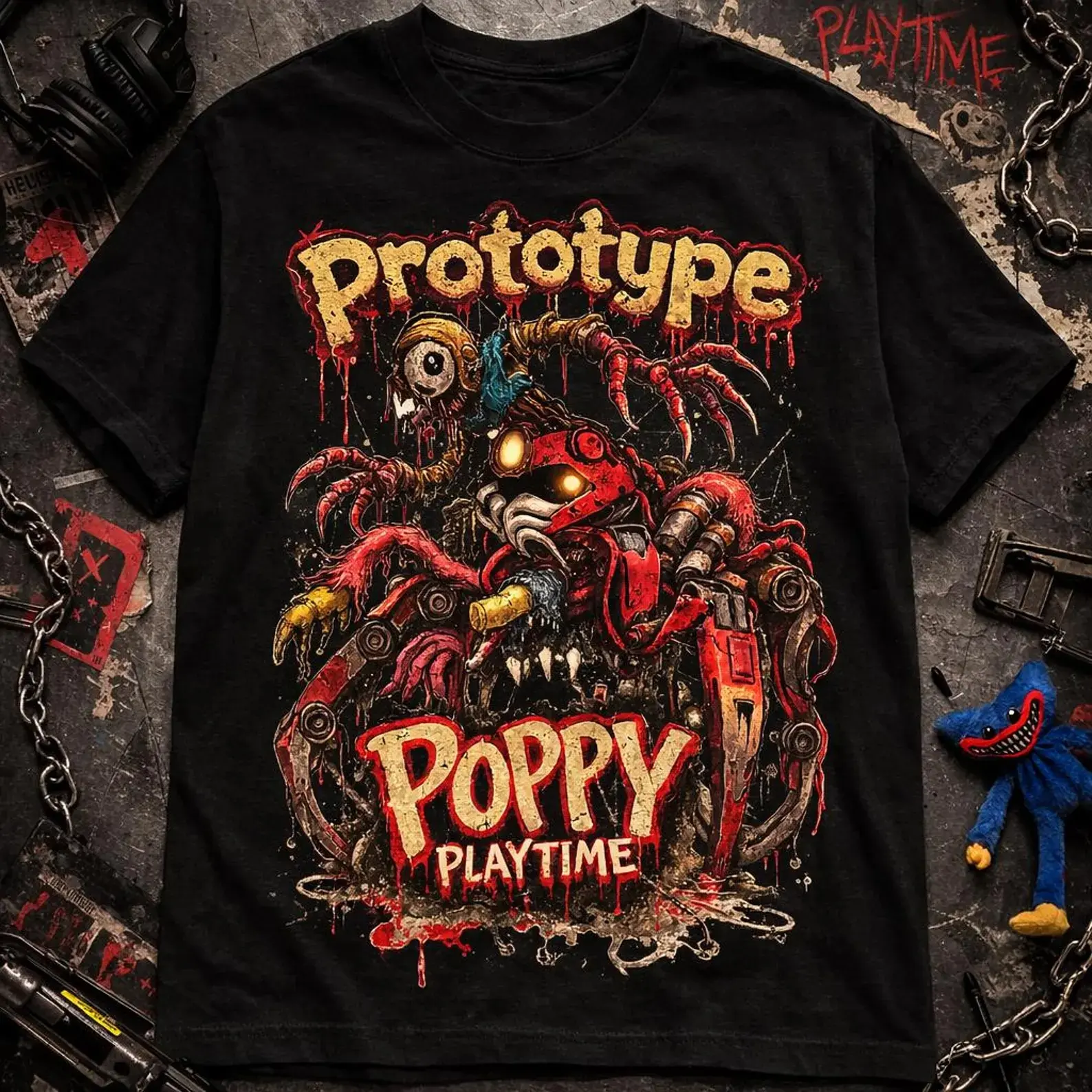 Youth & Adult The Prototype Poppy Playtime Shirt The First Creation Horror Game Graphic Tee Kids Friendly Huggy Wuggy Gamer Fan Merch Unisex Cotton Sweatshirt