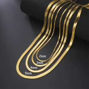 snake flat chain snake chain simple golden necklace for men and women Popular snake bone stainless steel plain chain necklace