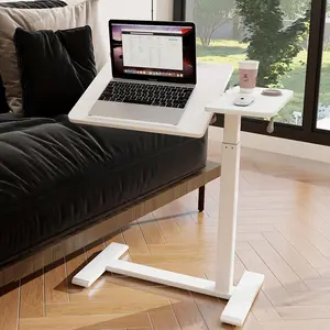 Height Adjustable Overbed Table with Pneumatic Lift Split Top Tilting Tray Rolling Laptop Desk Bedside Cart for Reading Computer Work Study in Bedroom and Home Office