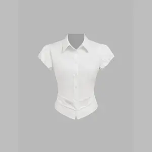 Cider Collar Ruched Puff Sleeve Shirt