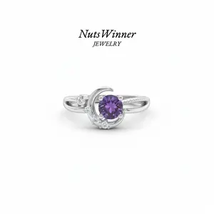 NutsWinner Jewelry Handmade Star Moon Natural Amethyst Ring Adjustable Fit Original Design Gift Idea
