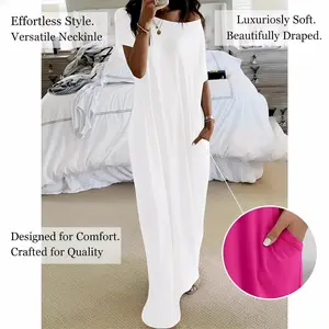 [HOT] Effortless Chic Off-Shoulder Maxi Dress, Loose Fit Pocketed Casual Summer Dress for Women #EffortlessChic