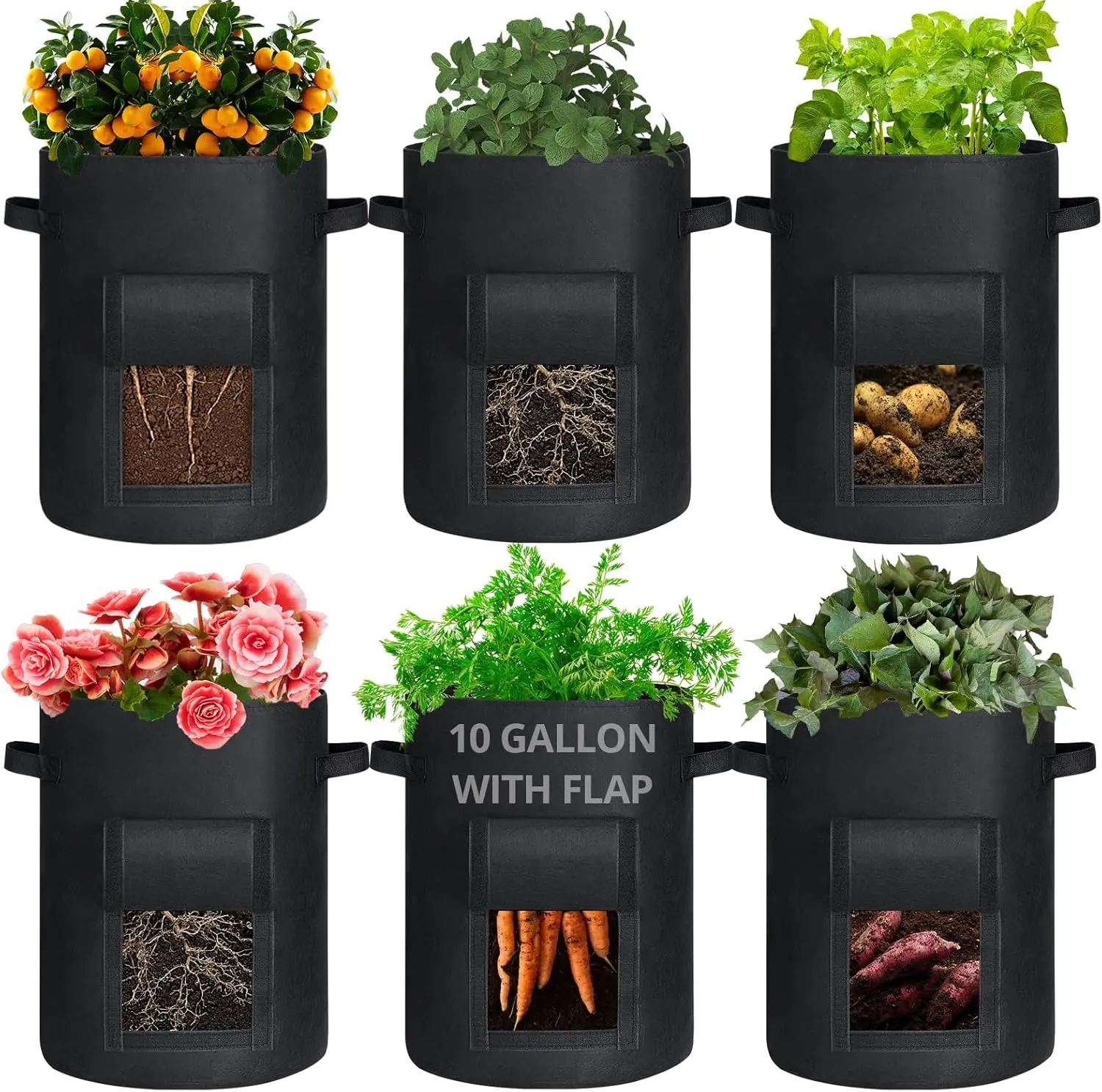 GOTGELIF 10 Gallon Potato Grow Bags with Flap, Thickened Nonwoven Fabric Grow Bags for Growing Potatoes, Carrots, Onion, etc Vegetables, Plants & Fruits - Black magnetic  levitation