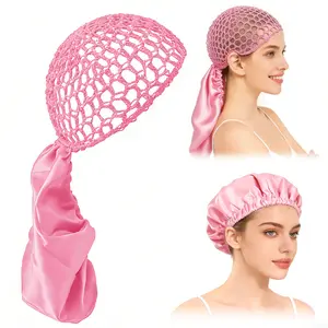 Humwam Adjustable Silk Blend Hair Bonnet with Mesh, Double Sided Head Wrap for Braids & Curly Hair