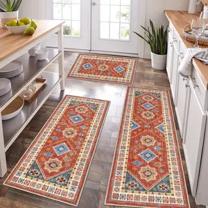 Washable Boho Kitchen Rug Sets 3 Piece with Runner Non Slip Kitchen Rugs and Mats Kitchen Mats for Floor Thick Kitchen Floor Mat Carpet Runner Rugs for Hallway Laundry Holiday Decor