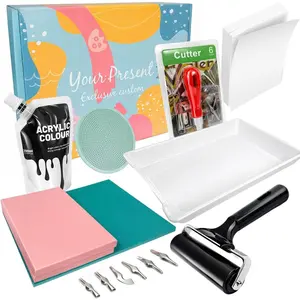 Linocut Kit for Printmaking,  Making Kit with Linoleum Blocks, Carving Tools, Brayer, Ink & Transfer Paper - Block Printing Kit for Beginners, Artists & DIY Crafts