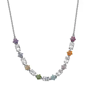 Premium Moonstone and Multi Gemstone 4.50 ctw Floral Necklace in 18K Vermeil Yellow Gold and Rhodium Plated Sterling Silver 18-20 Inches Birthday Christmas Gifts