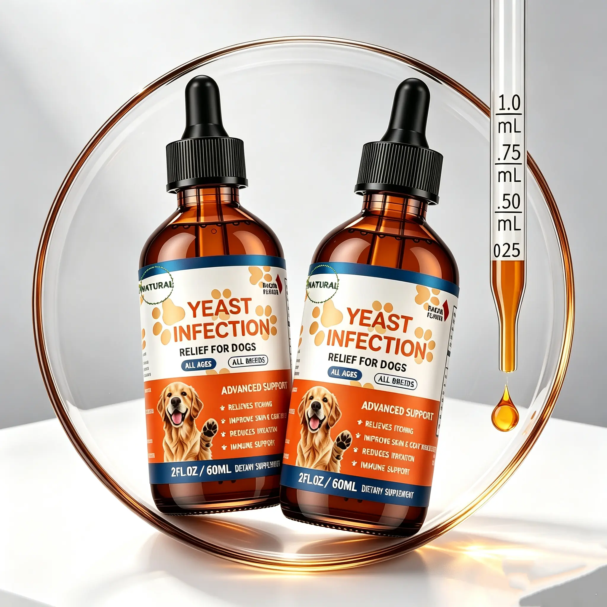 2PCS Bacon Flavor Dog Ear & Skin Relief Drops (60ml) - Yeast Infection Treatment, Itch Soothing, Allergy Relief for Puppies & Dogs