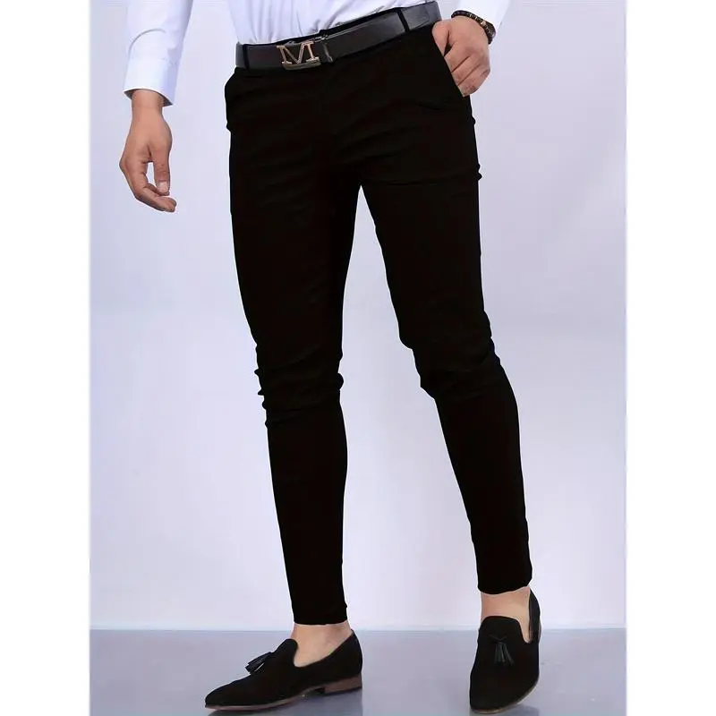 Slim Fit Elegant Slacks, Men's Casual Vintage Style Slightly Stretch Dress Pants For All Seasons Business Banquet Dinner, Old Money Style