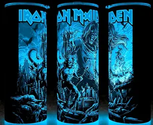 Glow in the Dark Iron Maiden Eddie Heavy Metal Cup Mug Tumbler 20oz with Lid and Straw - Stainless Steel & Plastic - Elegant Drinkware for Heavy Metal Fans! Flasks Reusable