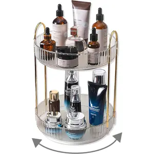 360 Rotating Makeup Organizer,2 Tier Large Capacity Make Up Organizers and Storage,Skincare Perfume Vanity Organizers,Bathroom Cosmetics Storage Organizer Countertop