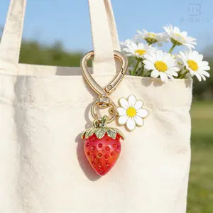 Cute Strawberry Daisy Keychain for Women, Coquette Aesthetic Bag Charms,Flower & Heart Shape Clip Key chains Accessories Decor for Girls Cottagecore Purse Accessory Y2K Trendy Keyring Gift