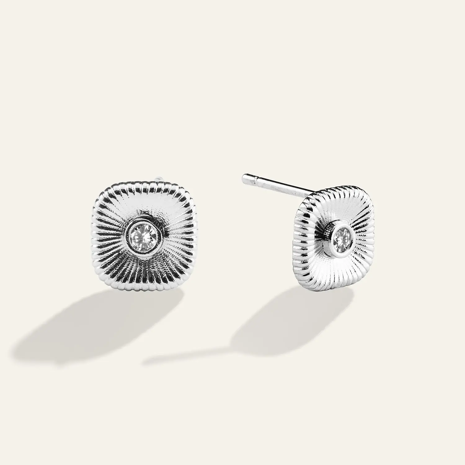 Fossil Stud Earrings - Bold Sculptural Design with Pearl Accents Rhodium Plated Brass Timeless Elegant Statement Jewelry