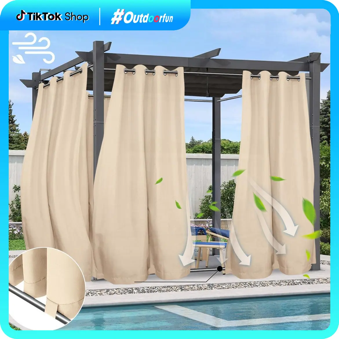 【SummerVibes】Easy-Going Outdoor Curtains Waterproof Windproof Weatherproof Curtain for Patio, Cabana, Porch, Pergola and Gazebo, Grommet Top and Tab Bottom Drape,back to school,dorm essentials,home decor,home essentials