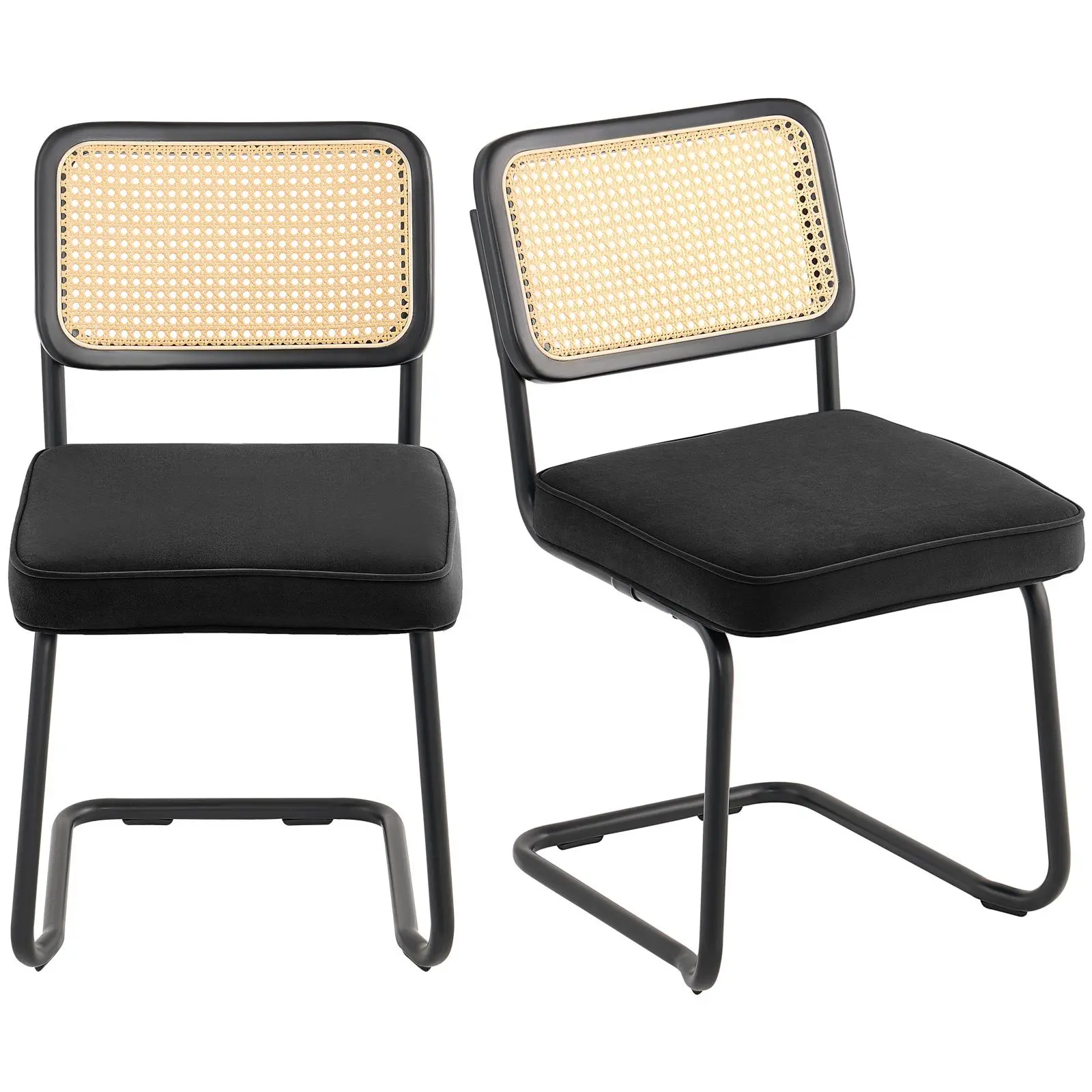 VEVOR Rattan Dining Chairs Set  of 2,  Mid Century Modern Dining Chair, Upholstered Velvet Accent Chair with Rattan Back, Retro Dining Room Kitchen Chair for Living Room, Bedroom, Office (18.1 Inch)