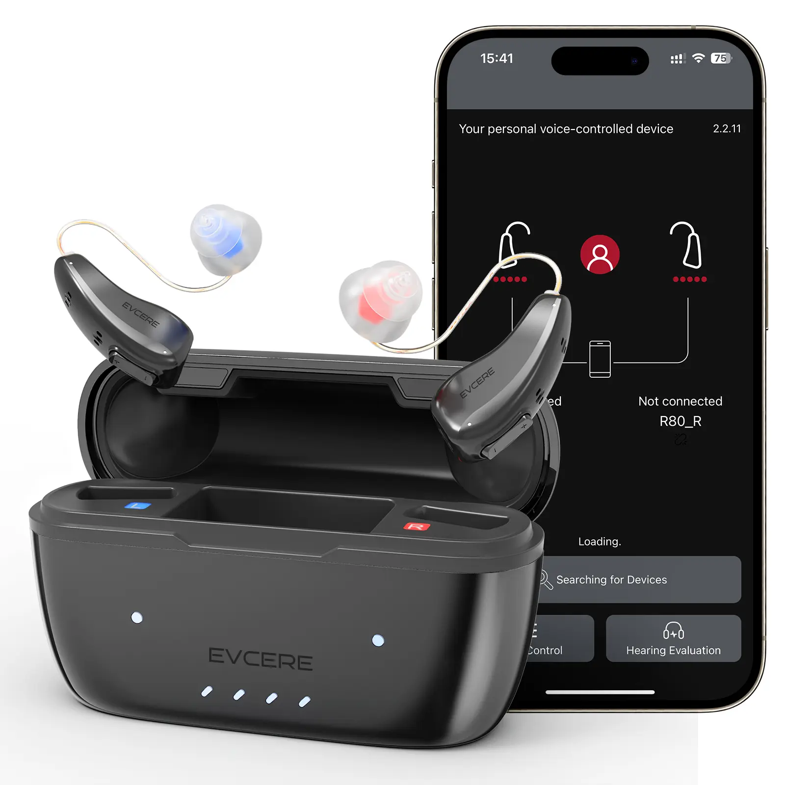 Evcere RC07-02 Rechargeable OTC Hearing Aid Kit for Seniors, Superior Digital Sound Quality, Adjustable Volume, Bluetooth Enabled, App Control, Lightweight