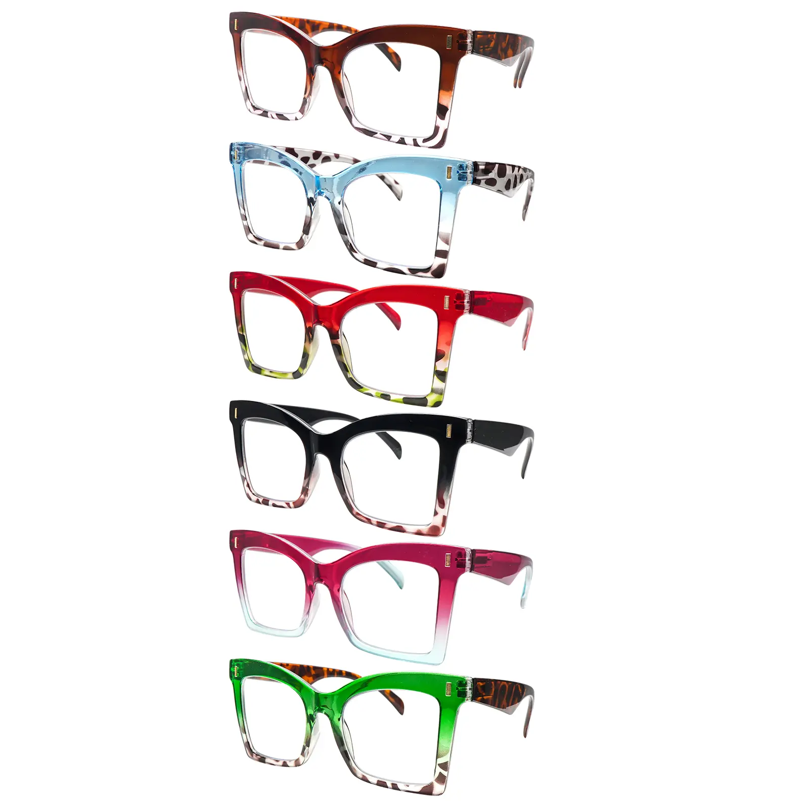 Women's Anti-Bluelight Blocking Reading Glasses Pack - 6 Stylish Oversized Classic Printed Frames, Lightweight, Spring Hinges for All Face Shapes, Daily Wear for Commutes/Computer Work, Great Holiday Gift in Set Box