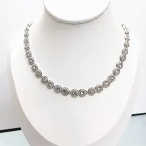 AW Stylish Tennis Chain Necklace with Sparkling Rhinestones Adjustable Length Choker for Daily Party Wear Elegant Gift