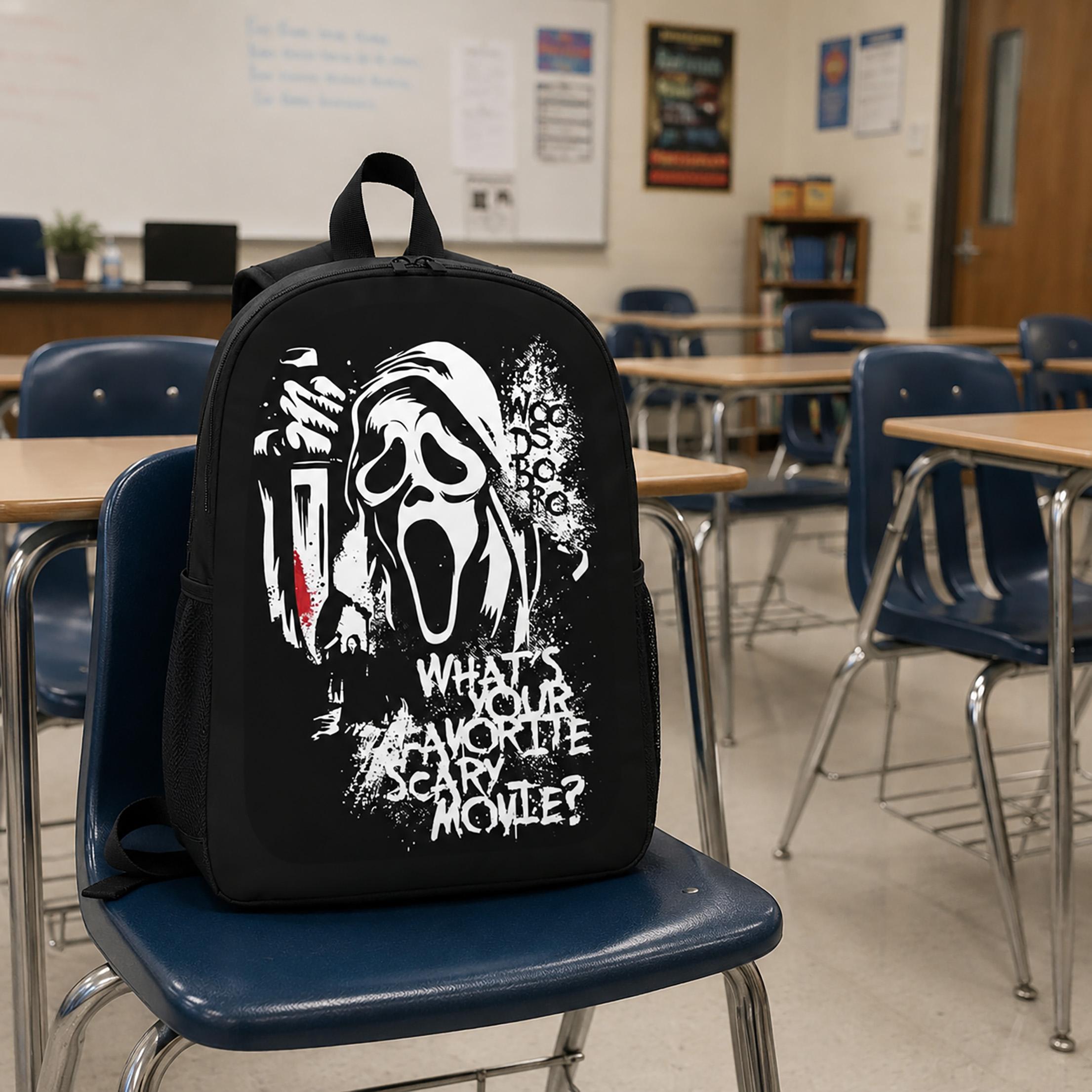 Horror Movie Print Scream 3-Piece Polyester Backpack Set - Lightweight, Large Capacity, Includes School Bag, Lunch Bag & Pencil Case, First Day of School Gift for Teens