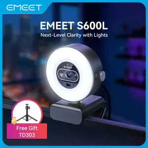 EMEET S600L 4K Streaming Webcam with Built-in Ring Light for PC, Laptop, for Switch2 & Xbox-compatible consoles, 1080p@60fps, Fast AutoFocus, Plug & Play USB Webcam with Privacy Cover, Game-Changer for Streaming & TikTok