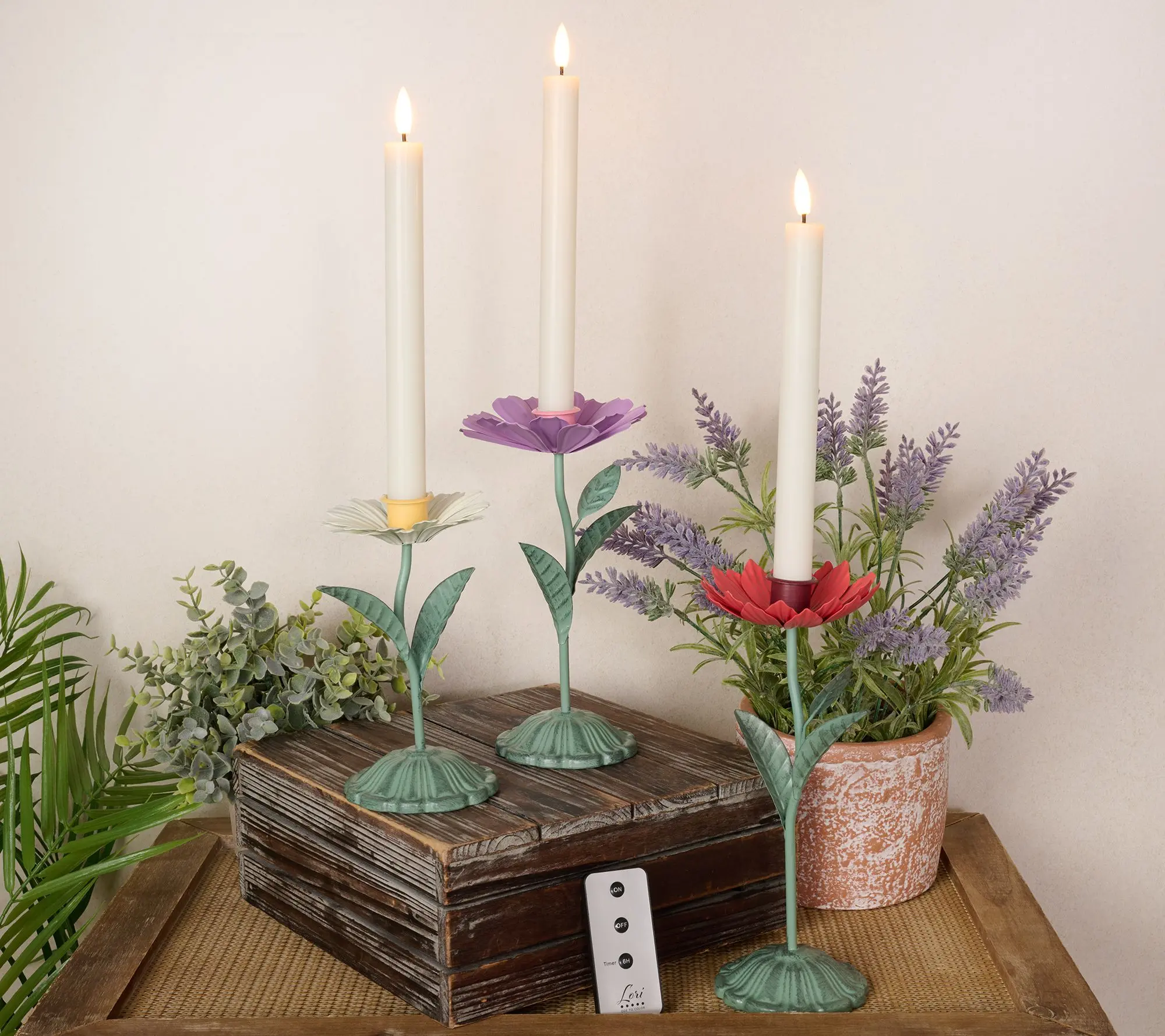 Ode to Color by Lori Weitzner S/3 Iron Flower Candle Holders & Tapers Ode to Color by Lori Weitzner S/3 Iron Flower Candle Holders & Tapers