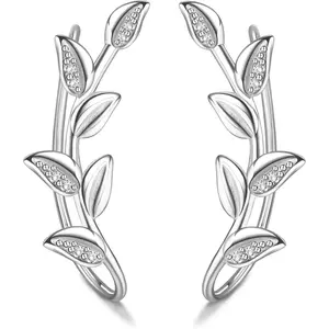 GEMQUEEN 925 Sterling Silver Ear Cuffs & Climber Earrings • No Piercing Aesthetic Leaf Butterfly Crawler Studs • Hypoallergenic Ear Jewelry for Women summerwins