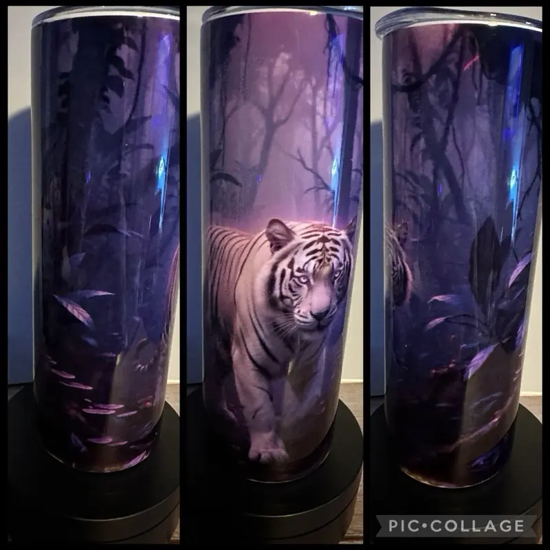 White Tiger with Purple Glow 20oz Tumbler - Reusable Drinkware